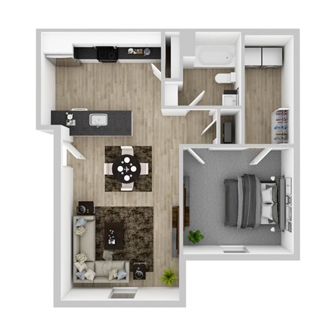 Floor plan for 1 bed, 1 bath, 1059 sqft
