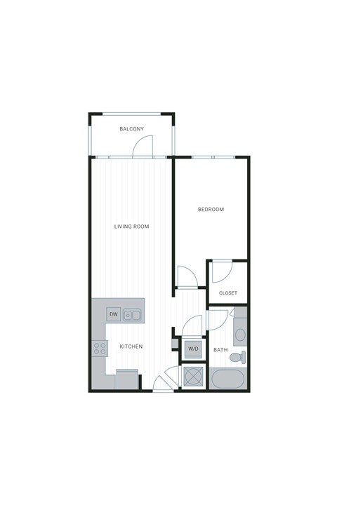 Floor plan for 1 bed, 1 bath, 658 sqft