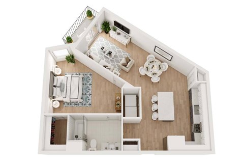 Floor plan for 1 bed, 1 bath, 827 sqft