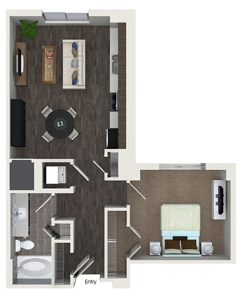 Floor plan for 1 bed, 1 bath, 737 sqft