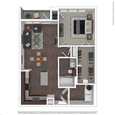 Floor plan for 1 bed, 1 bath, 784 sqft