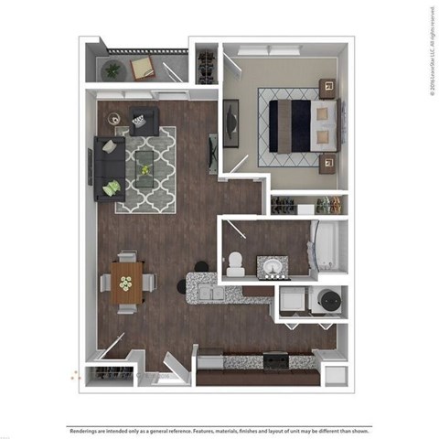 Floor plan for 1 bed, 1 bath, 784 sqft