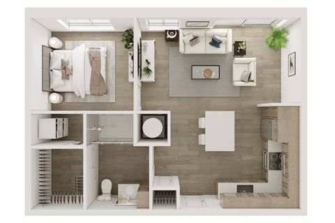 Floor plan for 1 bed, 1 bath, 660 sqft