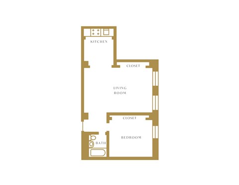 Floor plan for 1 bed, 1 bath, 690 sqft
