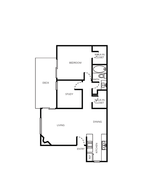 Floor plan for 1 bed, 1 bath, 746 sqft