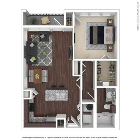 Floor plan for 1 bed, 1 bath, 832 sqft