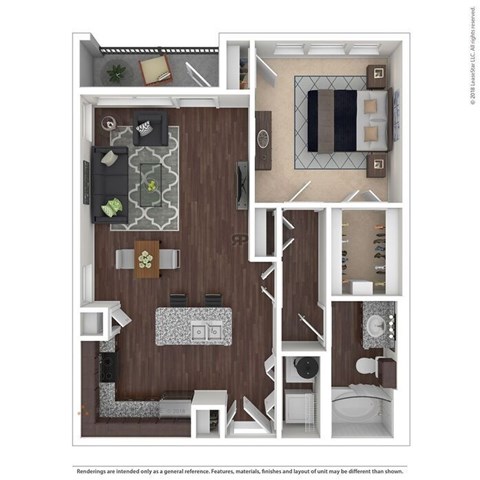 Floor plan for 1 bed, 1 bath, 832 sqft
