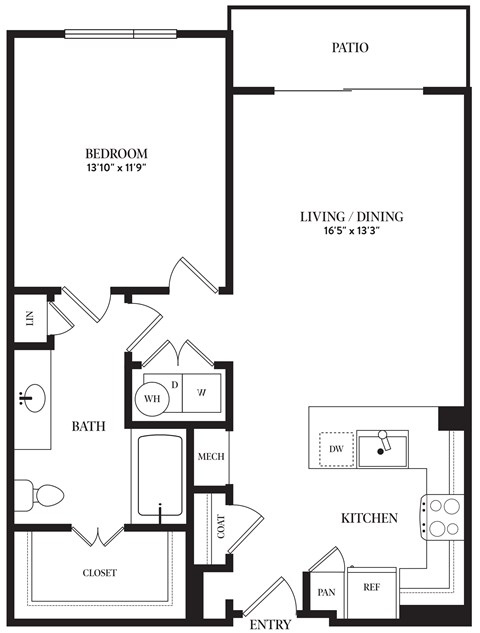 Floor plan for 1 bed, 1 bath, 759 sqft