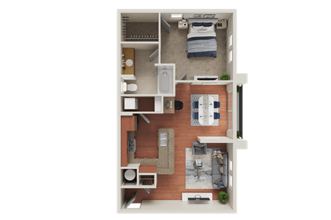 Floor plan for 1 bed, 1 bath, 767 sqft