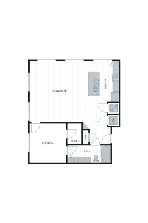 Floor plan for 1 bed, 1 bath, 951 sqft