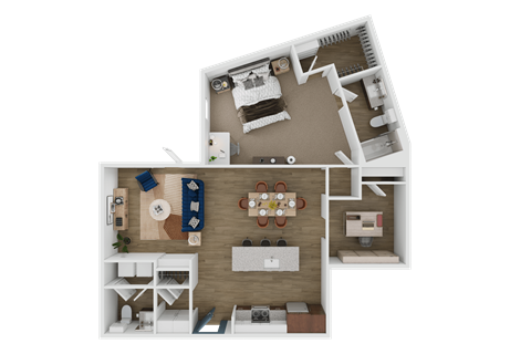 Floor plan for 1 bed, 1.5 baths, 1194 sqft