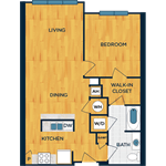 Floor plan for 1 bed, 1 bath, 802 sqft