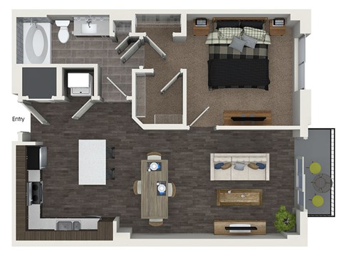 Floor plan for 1 bed, 1 bath, 779 sqft
