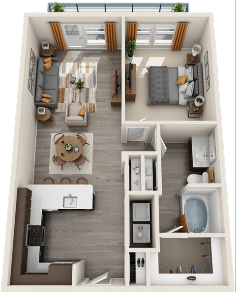 Floor plan for 1 bed, 1 bath, 797 sqft