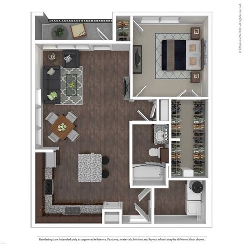 Floor plan for 1 bed, 1 bath, 855 sqft