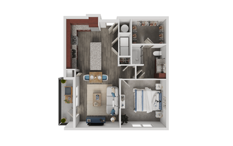 Floor plan for 1 bed, 1 bath, 792 sqft
