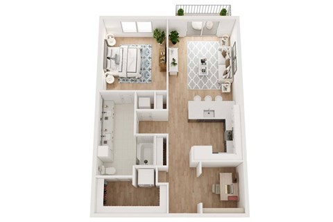 Floor plan for 1 bed, 1 bath, 954 sqft