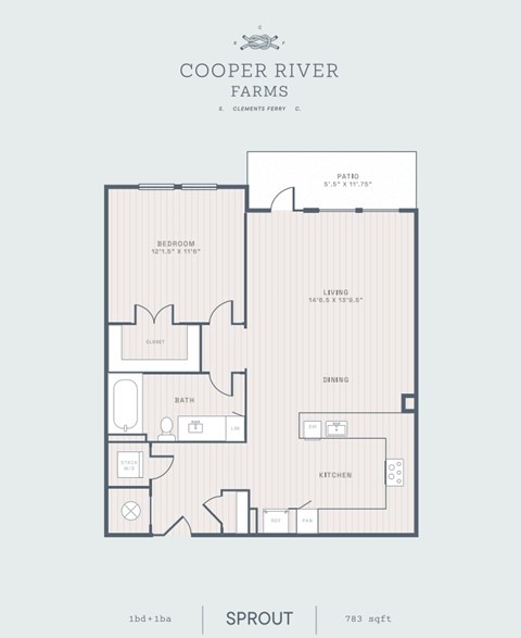 Floor plan for 1 bed, 1 bath