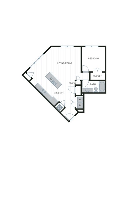 Floor plan for 1 bed, 1 bath, 878 sqft