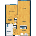 Floor plan for 1 bed, 1 bath, 827 sqft
