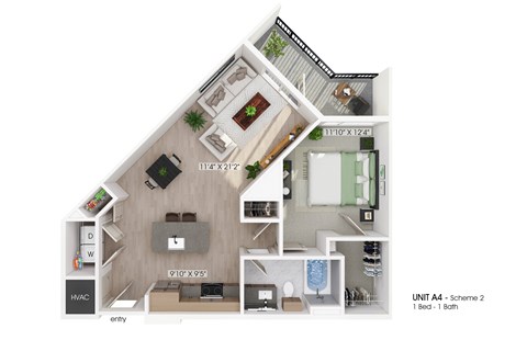 Floor plan for 1 bed, 1 bath, 776 sqft