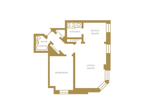 Floor plan for 1 bed, 1 bath, 711 sqft