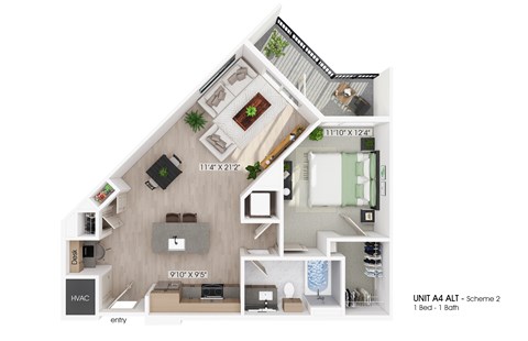 Floor plan for 1 bed, 1 bath, 776 sqft