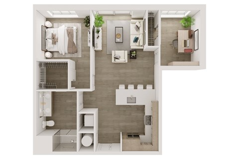 Floor plan for 1 bed, 1 bath, 867 sqft