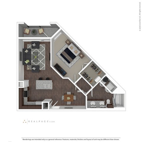 Floor plan for 1 bed, 1 bath, 945 sqft