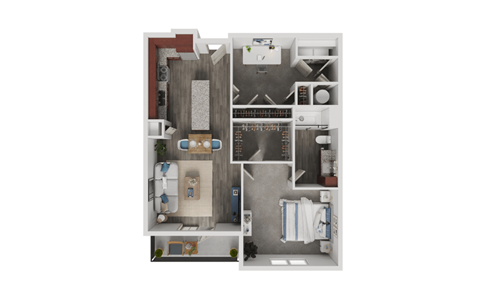 Floor plan for 1 bed, 1 bath, 943 sqft