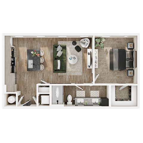 Floor plan for 1 bed, 1 bath, 732 sqft