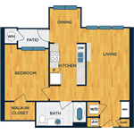 Floor plan for 1 bed, 1 bath, 809 sqft