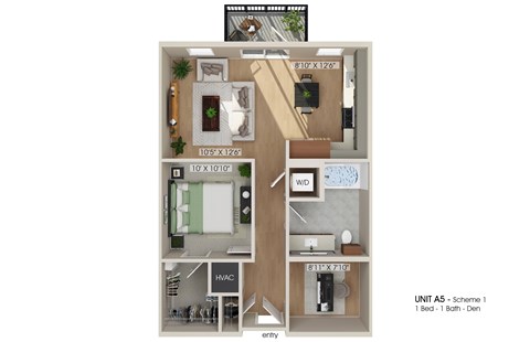 Floor plan for 1 bed, 1 bath, 791 sqft
