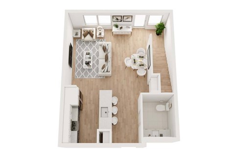 Floor plan for 1 bed, 1.5 baths, 1155 sqft