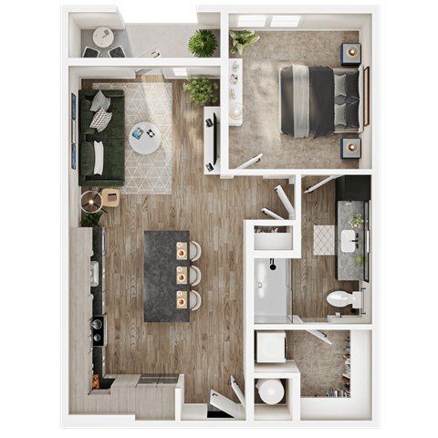 Floor plan for 1 bed, 1 bath, 772 sqft