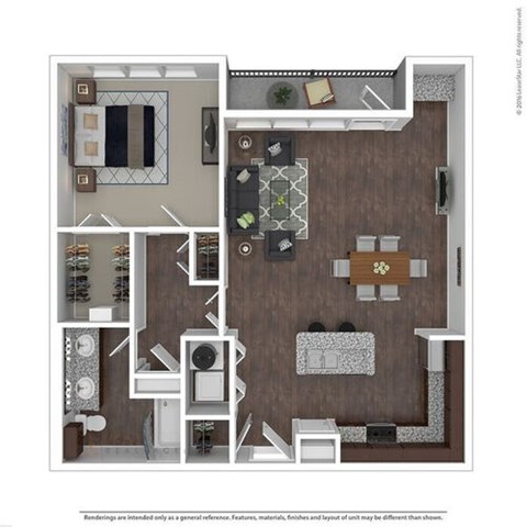 Floor plan for 1 bed, 1 bath, 1031 sqft