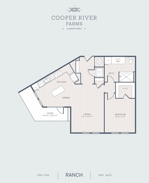 Floor plan for 1 bed, 1 bath