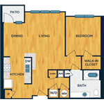 Floor plan for 1 bed, 1 bath, 860 sqft