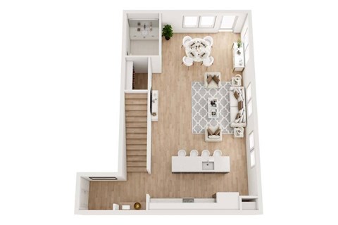 Floor plan for 1 bed, 1.5 baths, 1608 sqft