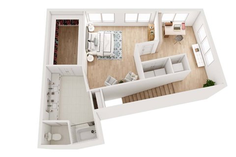 Floor plan for 1 bed, 1.5 baths, 1652 sqft