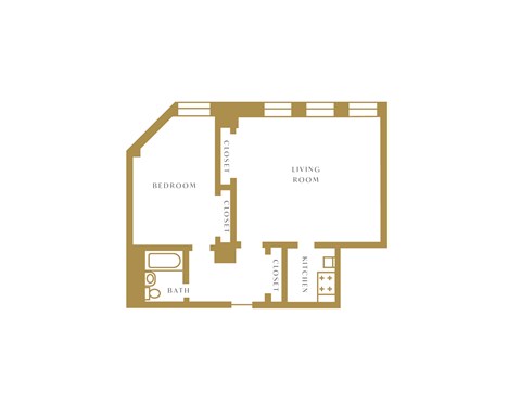 Floor plan for 1 bed, 1 bath, 744 sqft
