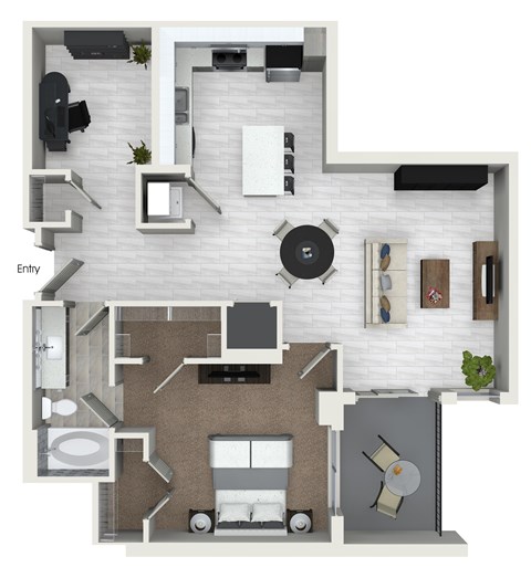 Floor plan for 1 bed, 1 bath, 1003 sqft