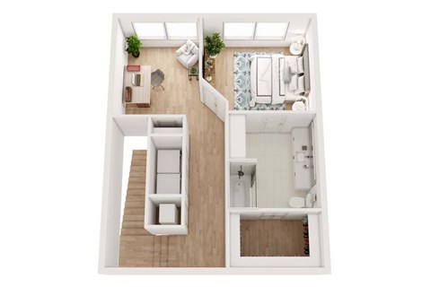 Floor plan for 1 bed, 1.5 baths, 1428 sqft