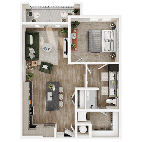 Floor plan for 1 bed, 1 bath, 747 sqft