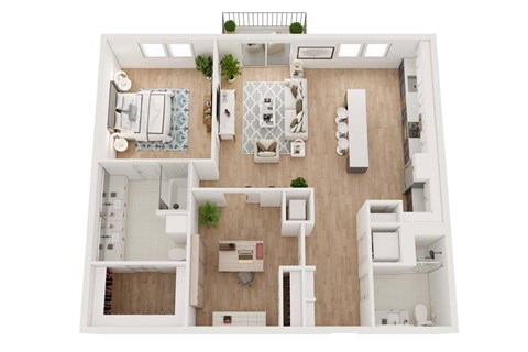 Floor plan for 1 bed, 2 baths, 1166 sqft