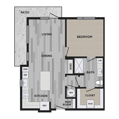 Floor plan for 1 bed, 1 bath, 789 sqft