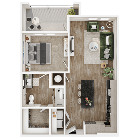 Floor plan for 1 bed, 1 bath, 780 sqft