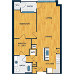 Floor plan for 1 bed, 1 bath, 871 sqft