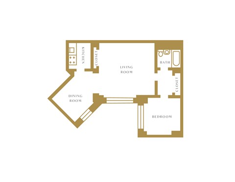 Floor plan for 1 bed, 1 bath, 744 sqft