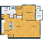 Floor plan for 1 bed, 1 bath, 918 sqft
